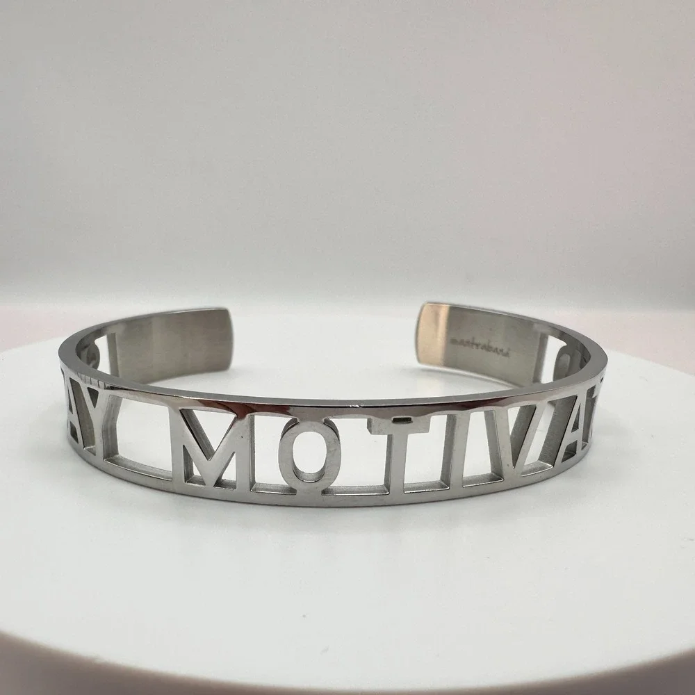 Vintage 90s Mantraband Stay Motivated Silver-Tone Cuff Bracelet Jewelry